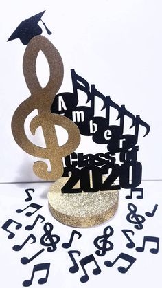 a musical note and treble on top of a table