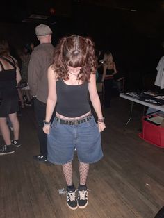 outfit inspo, campus 00s adidas, jorts, tank top Dark Blue Dickies Outfit, Goth Tank Top Outfit, Jorts With Tank Top Fit, 2010 Fashion Aesthetic, How To Style Adidas Campus 00s, Greyday Outfits, Outfit Ideas Jorts, 2000s Rock Fashion, Small Top Big Pants Outfit