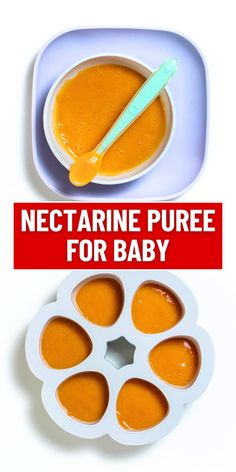 an image of baby food with orange sauce in it and the words nectarine pure for baby