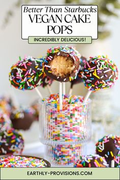 chocolate covered donuts with sprinkles in a vase