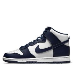 While the popularity of Dunk Highs has not quite caught up with their low-top counterparts, the introduction of the inaugural 'Be True To Your School' roster, which blends heritage and modernity perfectly, remains coveted. The 'Midnight Navy' release, also fondly known as 'Villanova,' features classic color-blocking to complete the retro look and feel of the collection introduced back in 1985. SKU: DD1399-104 Release Date: 1 Oct 2021 Color: White/Midnight Navy (SNKR/Retro/Skate/Light/Casual/Unisex/High Top/Wear-resistant) Air Dunks, Back In 1985, Nike High Tops, Nike Dunk High, Dunk High, Shoe Inspiration, Midnight Navy, Retro Look, Nike Dunk