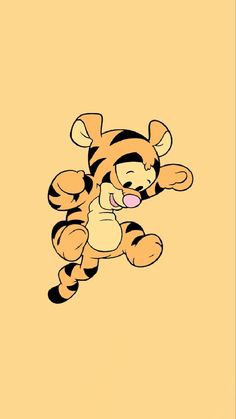 a winnie the pooh wallpaper with an orange background and black outline on it