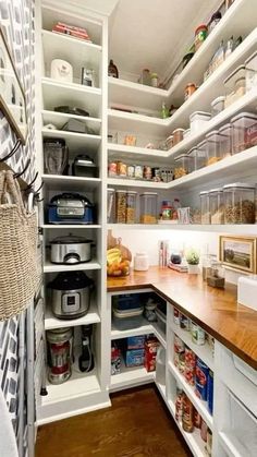 an organized pantry with lots of food in it