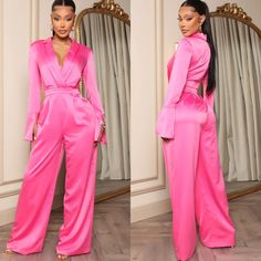 Reposhing This Item I Purchased From @Bwconsignment. Loved It, But Ready To Rotate For Something New. Questions? Leave A Comment Below! Glamorous Pink V-neck Jumpsuits And Rompers, Elegant High Waist Pink Jumpsuits And Rompers, Elegant Pink High-waist Jumpsuits And Rompers, Solid Satin Jumpsuits And Rompers For Night Out, Satin Jumpsuits And Rompers For Night Out In Spring, Spring Satin Jumpsuit For Night Out, Pink Fitted Pantsuit For Night Out, Long Sleeve Jumpsuits And Rompers For Summer Wedding, Fitted Satin Jumpsuits And Rompers For Date Night