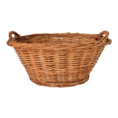 a brown wicker basket with handles