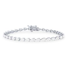 Delicately crafted, this stunning seven inch tennis bracelet features 34 pear shape diamonds totaling 4.50 carats. Each diamond weighs 0.13 carats. Pear Tennis Bracelet, Diamonds Direct, Diamond Tennis Bracelet, Diamond Hoop Earrings, Tennis Bracelet Diamond, Pear Shaped Diamond, Tennis Bracelet, Pear Shape, Pear Shaped