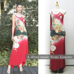 Kimono (Hurisode) Dress [size]    bust：90cm   waist：70cm   hip：98cm   length：145cm [material]        Outer fabric：silk 100% (Kimono)        lining：Synthetic fiber Made in Japan Note: Accessories are not included in the product. Kimono Remake, Elegant Kimono, Satin Kimono, Japanese Dress, Womens Kimono, Vintage Kimono, Silk Kimono, Kimono Dress, Fabric Silk