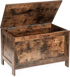 an old wooden chest with metal handles