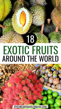 18 Exotic Fruits Around the World with images of smelly durian and hairy rambutan among other unique fruits at markets in Southeast Asia Different Foods From Around The World, Odd Fruits, Rare Food, African Fruits And Vegetables, Rare Fruits And Vegetables, Caribbean Fruits, Unusual Fruits, Rare Fruits, Miracle Fruit