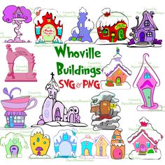 the logo for whoville buildings svg and png is shown in different colors