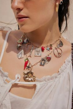 Maxamillion Charm Necklace | Free People Clay Necklace Charms, Fall Jewelry Trends, Necklace Charms, Clay Necklace, Fall Jewelry, Accessories Jewelry Necklace, Layers Design, Boho Clothing, Jewelry Trends