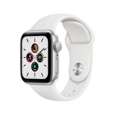 the apple watch series 4 is shown in white and has a large, round face