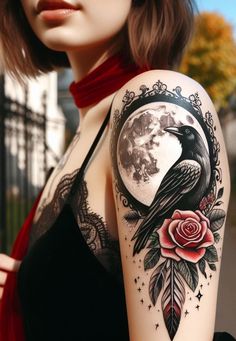 a woman's arm with a tattoo on it and a bird in the moon