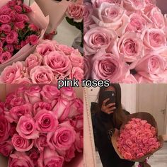 pink roses are arranged in different pictures and the caption says, i love you