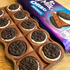 an oreo cookie box next to a chocolate bar