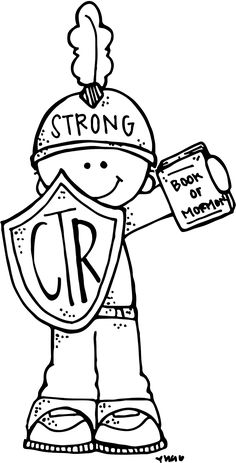 a coloring page with a boy holding up a sign that says strong on the front