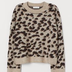 H&M Jacquard-Knit Nwt Sweateranimal Print Brown And Cream In Color Size Xs Machine Wash Cold Dry Flat See A Picture Of The Tag With Material Information Super Soft Jacquard Knit Sweater H&m, Hm Pullover, Leopard Sweater, Jacquard Knit, Knit Jumper, Fall Trends, Fashion Company, World Of Fashion, Colorful Sweaters