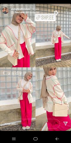 Outfit Pink Hijab Casual, Hijabi Casual, Hijabi Casual Outfits, Bali Outfit, Outfit Ideas Hijab, Cardigan Korean Style, Ootd Idea, Pink Hijab