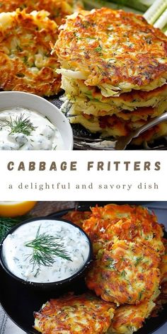 Cabbage Fritters with Yogurt-Dill Sauce Ingredients: For the Fritters: 500 g cabbage, finely shredded Vegetable oil (for frying) 2 onions, finely chopped 3 cloves of garlic, minced 3 eggs, beaten 4 tablespoons of flour (60 g) 1 teaspoon of salt (8 g) 1 teaspoon of ground red pepper (4 g) Cabbage Pancakes, Cabbage Fritters, Light Lunch Recipes, Pork Burgers Recipes, Potato Fritters Recipe, Vegetable Fritters, Recipes Veggie