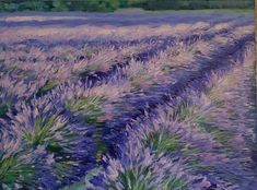 a painting of purple flowers in a field