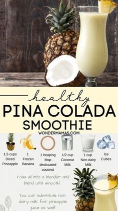 the health benefits of pina colada smoothie are shown in this info sheet