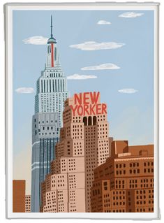 the new york city skyline is depicted in this retro style poster