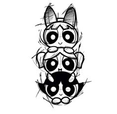 a black and white drawing of two cats with their faces drawn in the same way