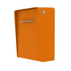 an orange mailbox is shown on a white background