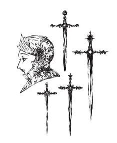 three swords and a woman's head