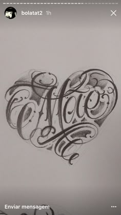 a drawing of a heart with the word love written in cursive writing on it