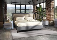 VIG Furniture Modrest Jolene - Eastern King Dark & Light Grey Leatherette Bed VGBBMA2013K-GRY-BED-EK Wood Frame Bed, Modus Furniture, Gray Nightstand, Frame Bed, Grey Dresser, Dark Light, Beds & Bed Frames, Grey Light, Metal Beds