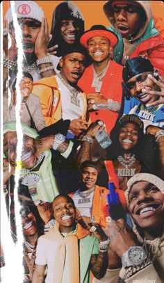 a collage of hip hops and rappers in various poses, with one holding a cell phone