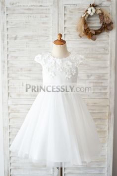 Princessly.com-K1004039 Ivory Lace Tulle Cap Sleeves Flowers Wedding Flower Girl Dress-31 Designer Flower Girl Dresses, Ivory Tulle Skirt, Prom Dress Short Lace, Maid Of Honour Dresses, Purple Bridesmaid Dresses, Wedding Dresses With Flowers, First Communion Dresses, Wedding Flower Girl Dresses, Girls Pageant Dresses