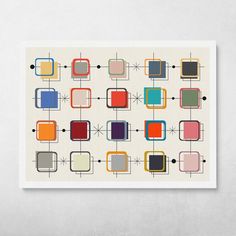 an art print with squares and rectangles in different colors on a white background