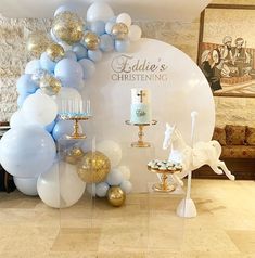 Boy Christening Decorations, Baptism Decorations Boy, Decoration Communion, Christening Balloons, Baptism Party Decorations, Christening Decorations, Christening Ideas, Idee Babyshower, Baby Boy Christening