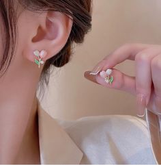 Tulips Meaning, Korean Jewelry, Tulip Design, Cute Pastel, Ear Climbers, Daily Jewelry