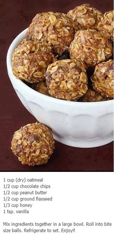 a bowl filled with no bake energy bites on top of a table