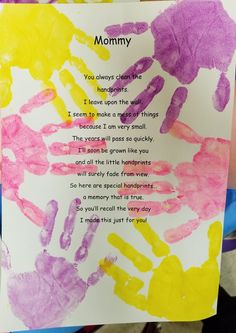 a child's handprinted poem about mommy