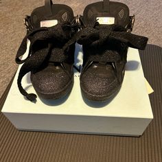 True To Size Comfortable Basically Brand New Only Worn A Few Times Luxury Black High-top Sneakers For Sports, Designer Black High-top Sneakers With Laces, Designer Black High-top Sneakers With Studded Outsoles, Designer Black Lace-up High-top Sneakers, Bape Jacket, Lanvin Sneakers, Lanvin Shoes, Prom Looks, Fit Ideas