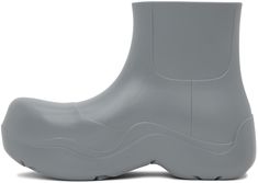 Ankle-high waterproof biodegradable rubber boots in gray. · Bonded jersey lining · Treaded rubber sole Supplier color: Vapor Grey Chelsea Boots Men, Puddle Boots, Styling Chelsea Boots, Chelsea Boots Mens, Line Texture, Grey Boots, Leather Chelsea Boots, Rubber Boots, Bottega Veneta