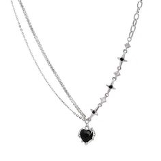 PRICES MAY VARY. Material: cubic zirconia, 925 silver Size: This love necklace is a 15 inch+2 inch extension chain Perfect Gift Ideas: This y2k Heart necklace is the best gift for girlfriends, mothers, daughters, wives, and friends Suitable for any occasion: suitable for Christmas, Halloween, Thanksgiving, everyday wear, parties, anniversaries, proms, graduation ceremonies, birthdays, and other special occasions 100% Satisfaction Guarantee: To ensure that you have confidence in your purchase, we Trendy Black Sterling Silver Necklace, Edgy Necklaces For Valentine's Day Gift, Edgy Necklace For Valentine's Day Gift, Edgy Heart Pendant Necklace For Valentine's Day, Pendant Aesthetic, Heart Shaped Diamond Necklace, Y2k Heart, Heart Necklace Diamond, Diamond Necklaces