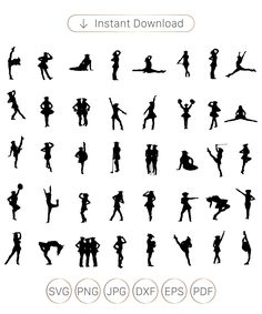 the silhouettes of people in different poses and positions, all with their hands on their hips