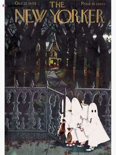 the new yorker magazine cover with two children dressed in ghost costumes and holding hands