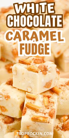 Creamy white chocolate fudge with caramel is a favorite Christmas dessert. An easy chocolate fudge recipe with added caramel bites and (optional) pretzel bites for a salty-sweet combo. This homemade fudge recipe only takes 15 minutes to make and is great for sweet snacks, holiday parties and gifting. Fireball Fudge Easy, White Chocolate Caramel Pecan Fudge, Fudge With Marshmallow Cream, Easy Chocolate Fudge Recipe, Homemade Fudge Recipe, Instant Pot Cake Recipe, Christmas Fudge Recipes Easy, Vanilla Fudge Recipes, Chocolate Caramel Fudge