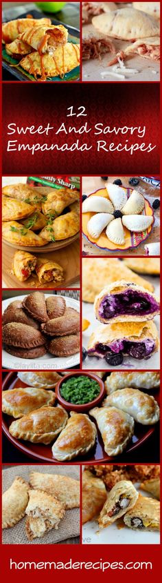 several different types of desserts and pastries are shown in this collage with the words sweet art savory empanada recipe