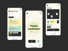 three smartphones with the text flower meditation on them