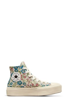 OrthoLite® cushioning offers lasting comfort in this tapestry high-top lifted by a platform cupsole that takes the classic Converse profile to new heights. 1 1/2" platform Lace-up style Removable OrthoLite® insole Textile upper and lining/rubber sole Imported Womens High Top Shoes, Chuck Taylor All Star Lift, Floral Tapestry, Swag Shoes, Baby Boy Shoes, Platform Sneaker, Converse Chuck Taylor All Star, Converse All Star, Chuck Taylor All Star