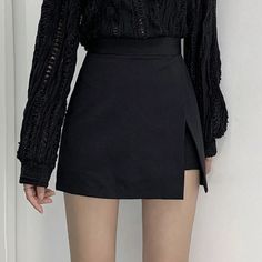 Lasaky - High-Waisted Split Pencil Skirt in White and Black: A Versatile Wardrobe Essential Old Money Aesthetic Clothing, Anime Skirts, Ulzzang Outfit, Korean Fashion Shorts, Short Black Skirt, Short Pollera, Womens Black Shorts, Trendy Skirts, Skirts Women