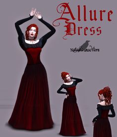 the red haired woman is dressed in an allure dress