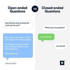 two conversation bubbles with the words open - ended and closed - ended questions on them